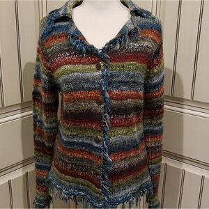 Chadwick's Stripe Sweater Vintage Size Medium Orange Blue multicolor fringe